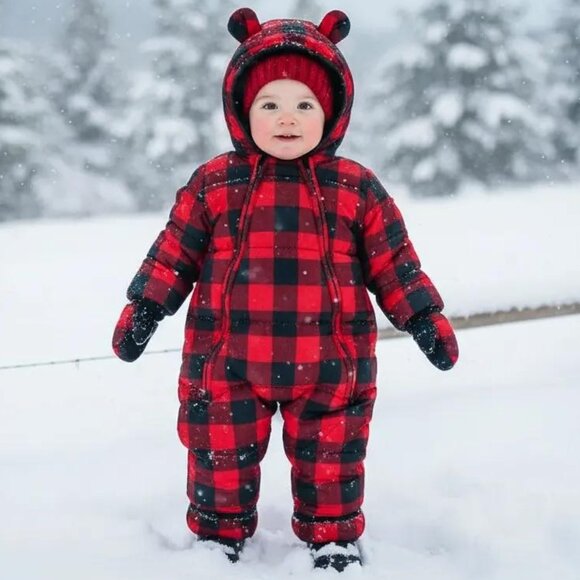 Baby Gap Buffalo Plaid Bear-Eared Snowsuit 18-24 Months - Picture 1 of 12